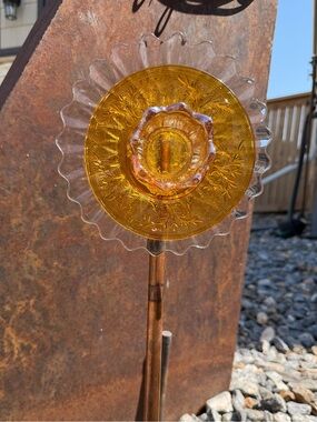 Amber Glass Art Garden Flower - Upcycled, Handmade